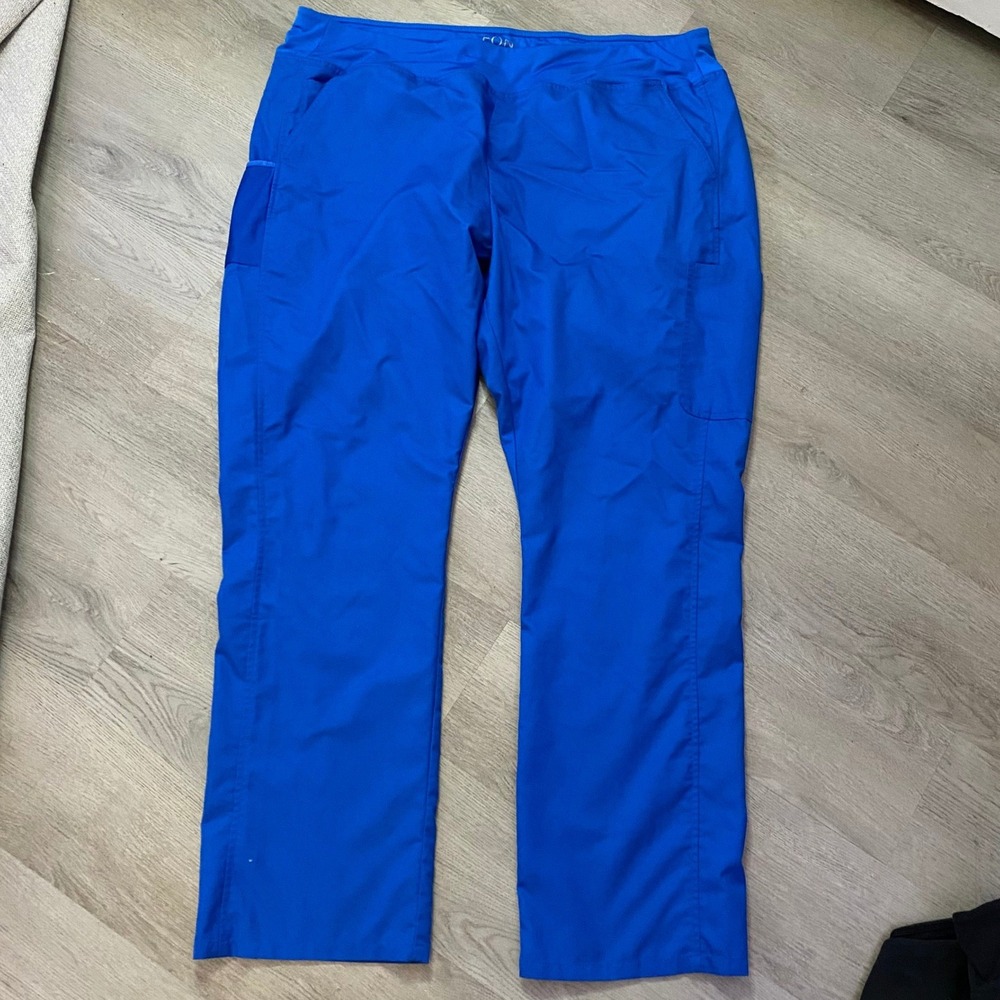 EON Pure Yoga Scrub Pants Women 2XL Blue Cargo Yoga Waist 7338